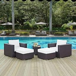 BRISHI 5 Pieces Patio Furniture Set Outdoor Sofa and Ottoman Set with Cushions & Center Table || Balcony Sofa || Wicker Rattan Garden Sofa Set (Brown & White)-image-6
