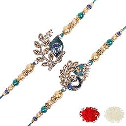 Stylish Kundan and AD Ring Rakhi Gifts for Brother, Sister, Bhaiya, Bhabhi with Roli Chawal and Greeting Card (Set of 2) (K2K3)-image-11