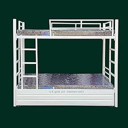 s k grill art Wrought Iron Bunk Bed With Storage Box Without Mattress For Adults Metal Frame (White Powder Coated, 3 X 6 Feet), Twin-image-66