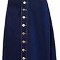 Maxi Denim Skirt, Navy Blue, Button Front, A-Line Style-0