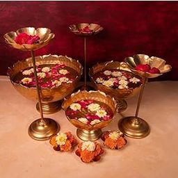 Artisanalecho Iron Candle & Diya Stand for Home & Festive Decor - Taj Bowl Hammered Urli Candle Stand for Puja Room, Drawing Hall,Tables - Floating Diya Stand- Decoration Items for Festivals, Set of 9-image-1