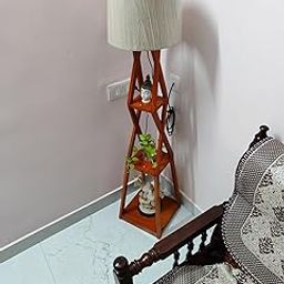 Wooden Italian Wooden Crafter Standard Size Floor Lamp New Cross Design with Khadi Lamp Shade, Pack of 1-image-70