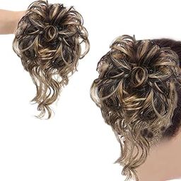 TEMPERIA Hair Accessories For Women Stylish - Messy Bun Extension with Dangling Hair - Juda for Wedding - Artificial Fake Donuts Maker Scrunchies - With Elastic Rubber Band - 1 Pc - (Golden Highlight)-image-42