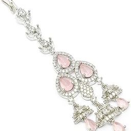 Silver Plated Maang Tikka for Women Beautiful AD/American Diamond Studded Rhodium Plated Crystal Maang Tikka for Women and Girls-4