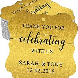 Darling Souvenir Fancy Frame Custom Paper Tags Thank You for Celebrating with Us Wedding Favor Gift Hang Tags-Metallic Gold-100 Tags-31