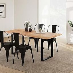 The Attic Tolix Four Seater Dining Set Small|Solid Acacia Wood|Live Edge Table|Finish-Natural-image-10