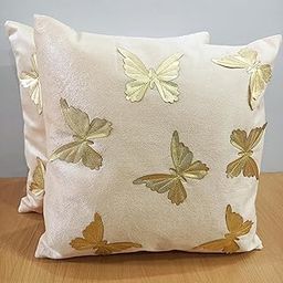 LOFEY Titli Design Velvet Cushion Covers Set of 2 | Elegant 16x16 Inch (40x40cm) Square Pillow Cases for Sofas, Beds, and Chair (Beige)-image-61