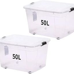 Premify Storage Box 50 L With Lockable Lid & Wheels Clear Plastic Organizer – Transparent Box Storing Clothes, Toys, Tools, Medicine, Office, Documents, Arts & Crafts (2 x 50L Storage Boxes)-image-50