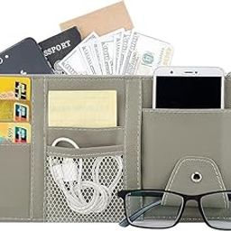 Car Sun Visor Organizer | Sunglass Pen Card Small Document Storage Pouch Holder | Multi-Function Car Space Car Accessories Auto Interior | Car Storage Organizer Pockets with Zipper Net (Grey) (po1)-11