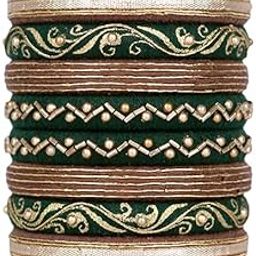 Kinnari Green Traditional Handmade Bangles, Handcrafted Cotton Thread Bangle Set Women & Girls (10 Bangles)-image-30