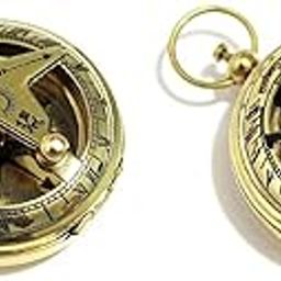 Brass Sundial Compass Polished Push Button Collectible Gift by Encore Home Decor 2 inchi Compass Pack of 2-image-18