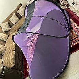 ZOTOFLY Polyester Adult Mosquito Net for Single Bed Size (7ft) Foldable :: One Side Zip (Purple)-image-4