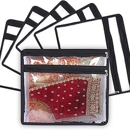 IMAWORKS Transparent Single Saree Bags/Covers For Storage With Blouse Pocket Set Of - 6 Big Size (16 X 14 Inches) With Zip Closure For Clothes Bags and Wardrobe Organizer (6)-0
