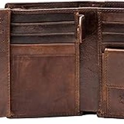 Polofo Large Rfid Genuine Leather Card Holder Trifold Wallet Snap Closure 3 Id Windows For Men (Coffee)-picture-8