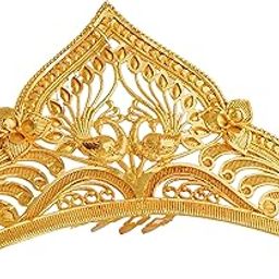 Bengali Bridal Gold Plated Front Mukut for Bride | Birthday Princess Golden color Head Crown Hair Accessoriy for Girls | Wedding Tiara and Marriage Taj for Dulhan Women | Big Size Bada Mutuk for Dance, God and Goddes Idols Krishna, Laddu Gopal, Durga Devi Maa-image-22
