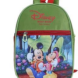Kuber Industries Disney Mickey & Minnie School Bag|2 Compartment Rexine School Bagpack|School Bag for Kids|School Bags for Girls with Zipper Closure|Small Size (Green)-40