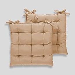 Padam Shree Cotton Decorative Damask Fabric Chairpad/Back Support/Seat Cushion with Ties and Handmade Quilting (Beige, Medium - 15X15' Inch) Pack of 2-picture-22