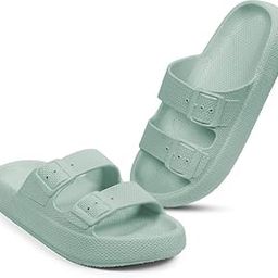 Women Adjustable Open Toe Slide Sandals Classic Ultra Soft EVA Footbed Summer Designed to Fit Flat Buckle Sliders for Women & Girls-image-96
