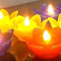 Awadh - 12 Pcs Diwali Special Unique Sensor Water Floating Diyas Lotus Flowers Led Light Candle, Glass Water Bowl, Diwali Navratri Decoration, Home Decor Items, Acrylic Material Multi (Pack of 12)-99