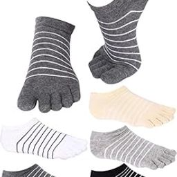 6 Pairs Full Finger Toe Socks - Cotton, Striped, Toe Separated for Women-image-74