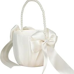 CALANDIS® Wedding Baskets for Flower Girls White Satin Ribbons Basket for Shower Table | 1 Wedding Flower Girl Basket-image-53