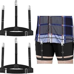 Stay Shirt, 1 Paire Suspenders Stay Shirt for Men, Shirt Suspenders with Non-Slip Locking Clamps, Shirt Stays Adjustable Elastic Braces, Anti-wrinkle, Black, Shirt Stay, Talla única-image-47