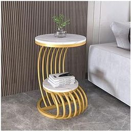 Unique Arts Shoppee Presents Beautiful Handmade Premium Look Designs Iron Round End Table with Wooden top, Sofa Side Table, Coffee Table for Living Room Bedroom and Balcony (Gold,White)-11