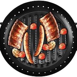 Kruvad Non-Stick BBQ Grill Pan Handle Round Grilling Tray for Meat, Fish Vegetables Heavy-Duty Pan Perforated Grill Plate for Paneer & Vegetables Black Outdoor Gas Charcoal Grills-image-63