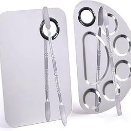 Makeup Palette, Makeup Mixing Palette, Stainless Steel Metal Foundation Palette with Spatula Artist Tool for Mixing Foundation Nail-Art, Cosmetic Mixing Makeup Palette, Makeup Plate, 6×4"/Silver/2pcs-49