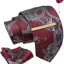 Geometric Tie For Men – Formal Ties Set With Pocket Square, Cufflink, Tie Clip & Flower Pin With Gift Box For Mens (AXGM)-image-87