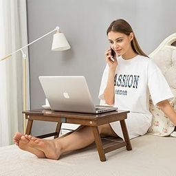 JAL HANDICRAFTS Wooden Laptop Table Standard Adjustable Study Table with Laptop, Portable Lap Desk, Multifunctional Bed Table with Drawer and Folding Legs (Walnut L)-image-94