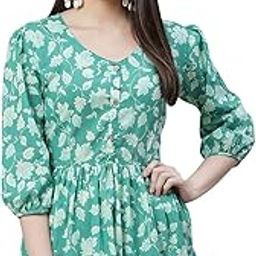 Sea Green Floral Printed Peplum Cotton top-27