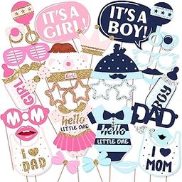 Wobbox Baby Shower Photo Booth Party Props DIY Kit, Mom & Dad, Pink & Blue with Silver & Golden Gliter, Baby Shower Decoration Item-picture-15