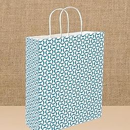 Omnipresent Pack Printed 90 GSM Aqua Blue Paper Gift Bags, Set of 12, Ideal for Birthday Return Gifts, Wedding Gifts, & Gifting on Special Occasions (Size: 11.4x9.4x4.7 inch)-99