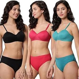 Women Hosiery Bikini Padded Bra & Panty Regular Lingerie Set|Bra Panty Set | Panty Bra Set for Women Pack of 3-image-76