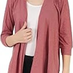 Women's Cotton Jacket Poncho with 3/4th Sleeves, Red Melange, M-22