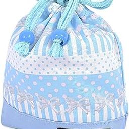 N3575100 Cup Bag, Girls, Drawstring Bag, Small, for Elementary School, Kindergarten Entrance, Attractive by Polka Dots and Lace Ribbons (Light Blue) Colorful Candy Style-23