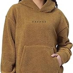 Solid Baggy Hooded Neck Hoodie Soft Sherpa Fabric Long Sleeves Winter Wear Sweatshirt for Women's-image-62