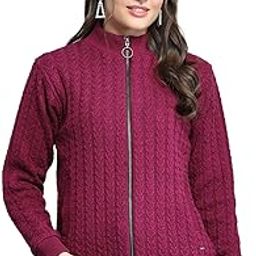 Womens Self Design Maroon Mock Neck Full Sleeve Jacket_-image-47