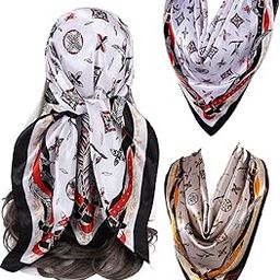 2 PCS Head Scarf for Women, Satin Scarf, Stylish Silk Scarf, Fashion Print Hair Scarf, Comfy Silk-Feel Beach Headwraps, Pillow Cover Gift for Women, (female), Multicolor-35
