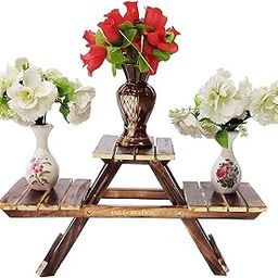 iCare Gifts Wood Ladder Plant Stand 3 Tier Foldable Flower Pot Display Shelf Rack for Indoor Outdoor Home Patio Lawn Garden Balcony Organizer Planter Holder, 1 Piece-image-18
