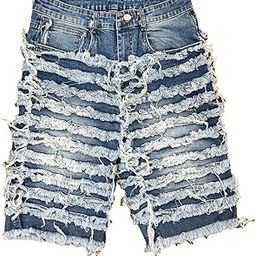 Heavily Distressed Men's Denim Shorts-image-53