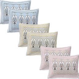 Goodadi 100% Cotton Printed Pillow Covers, Set of 6, Size - 17x27 Inch (T_2_Yellow_Pink_Blue_6)-picture-29