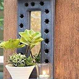 CULTURWAY Antique Wooden Wall Hanging Jharokha Wall Mount Mirror for Living Room, Bedroom, Home Décor (Oval, Grey)-picture-29