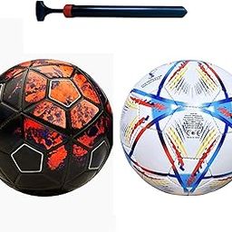 Soccer Ball Set with Pump, Size 5, Professional Match Quality, Black-Orange and White Design, 2-Pack-image-96