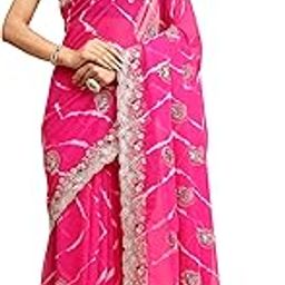 Rajasthani Laheriya Print Saree with Heavy Zari Embroidery & Cutwork Border in Soft C/C Georgette-image-46