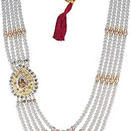 Moti Mala For Men Necklace groom Pearl Sherwani Traditional Gold Plated Five Layered Design for Marriage Wedding (Dulhe ki mala)-image-28