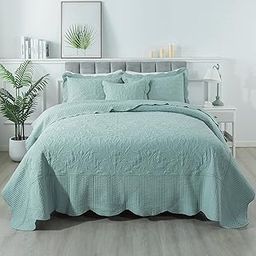 HoneiLife California King Quilts - Oversized King Bedspreads 128x120, Rustic Bedding Sets 4-Piece,Reversible Coverlets Lightweight Bed Cover for All Season Use-Green-image-36