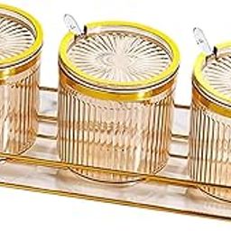Condiment Pots Tank Food Container with Lids and Spoons 3 grids-image-12