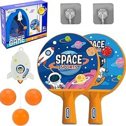 FITORIX Hanging Table Tennis Trainer for Kids Indoor Self Training Portable Ping Pong Set 10 Pieces 2 Racket 3 Balls 2 Hooks 1 Space Rocket and 2 Space Astronaut Stickers-12